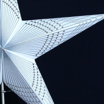 PRISMA weiß/Glitter silber - Faltbarer Leuchtstern, Weihnachtsstern aus Papier mit 5 Zacken, 60 cm